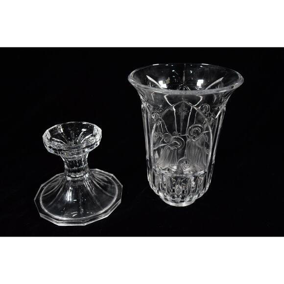 St George Crystal Two Piece Nativity Hurricane Lamp Heavy 11.5 in Jesus Manger - Picture 3 of 5